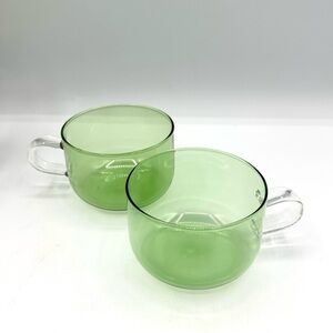 2 Borosilicate Green tinted Tea, Coffee or Espresso Glass cups
